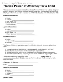 Official  Power of Attorney for a Child Template for Florida