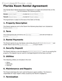 Official  Room Rental Agreement Template for Florida