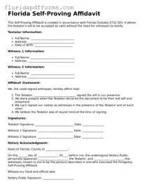 Official  Self-Proving Affidavit Template for Florida